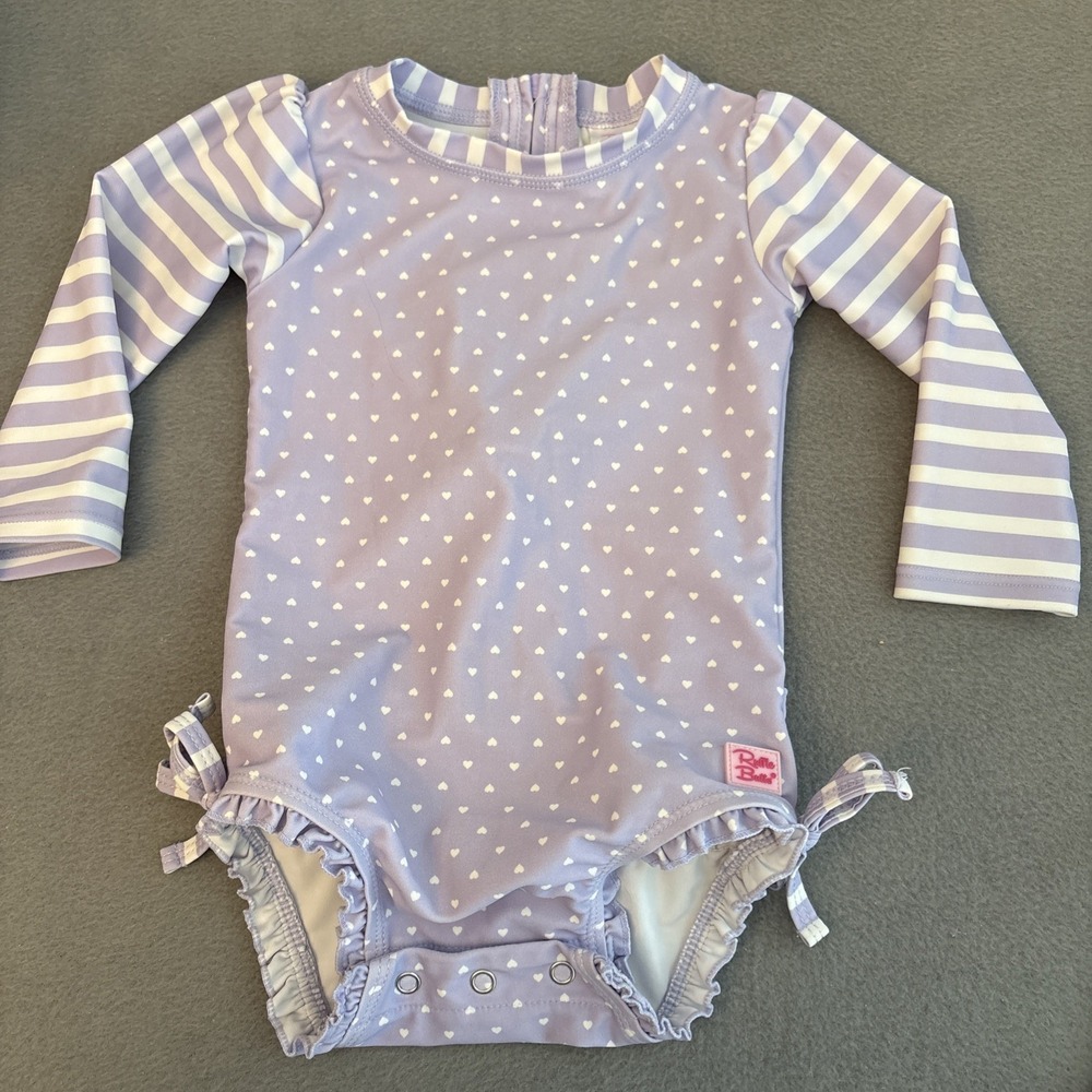 Ruffle Butts Swimsuit Size 12-18 Months Purple White Striped Polkadot One Piece